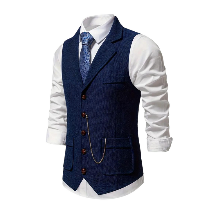 Men's Herringbone Waistcoat Lapel – Chain Detail Regular Fit All-Season