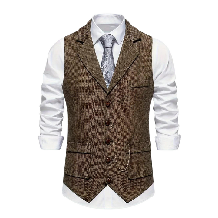Men's Herringbone Waistcoat Lapel – Chain Detail Regular Fit All-Season