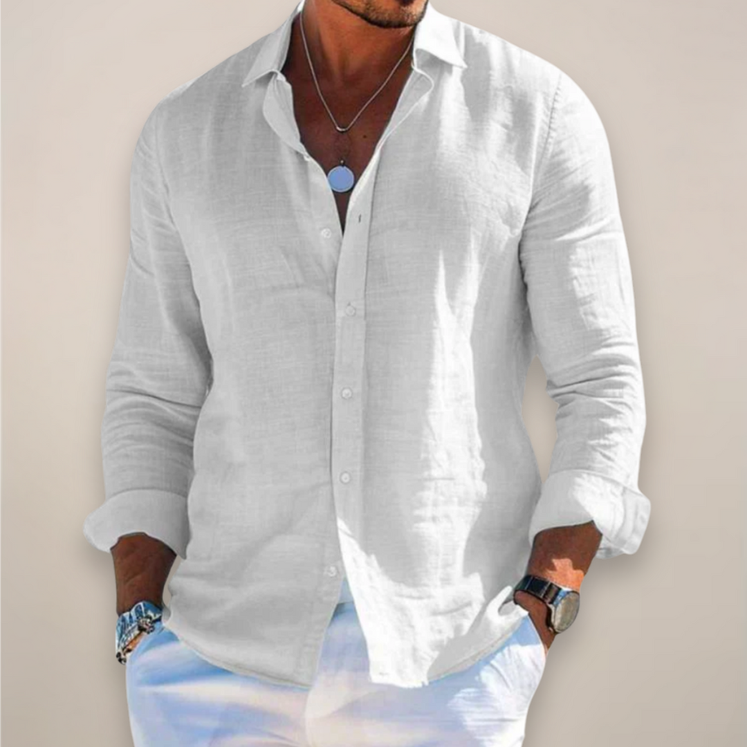 Men's Linen Long Sleeve Shirt – Classic Collar Button-Front Casual