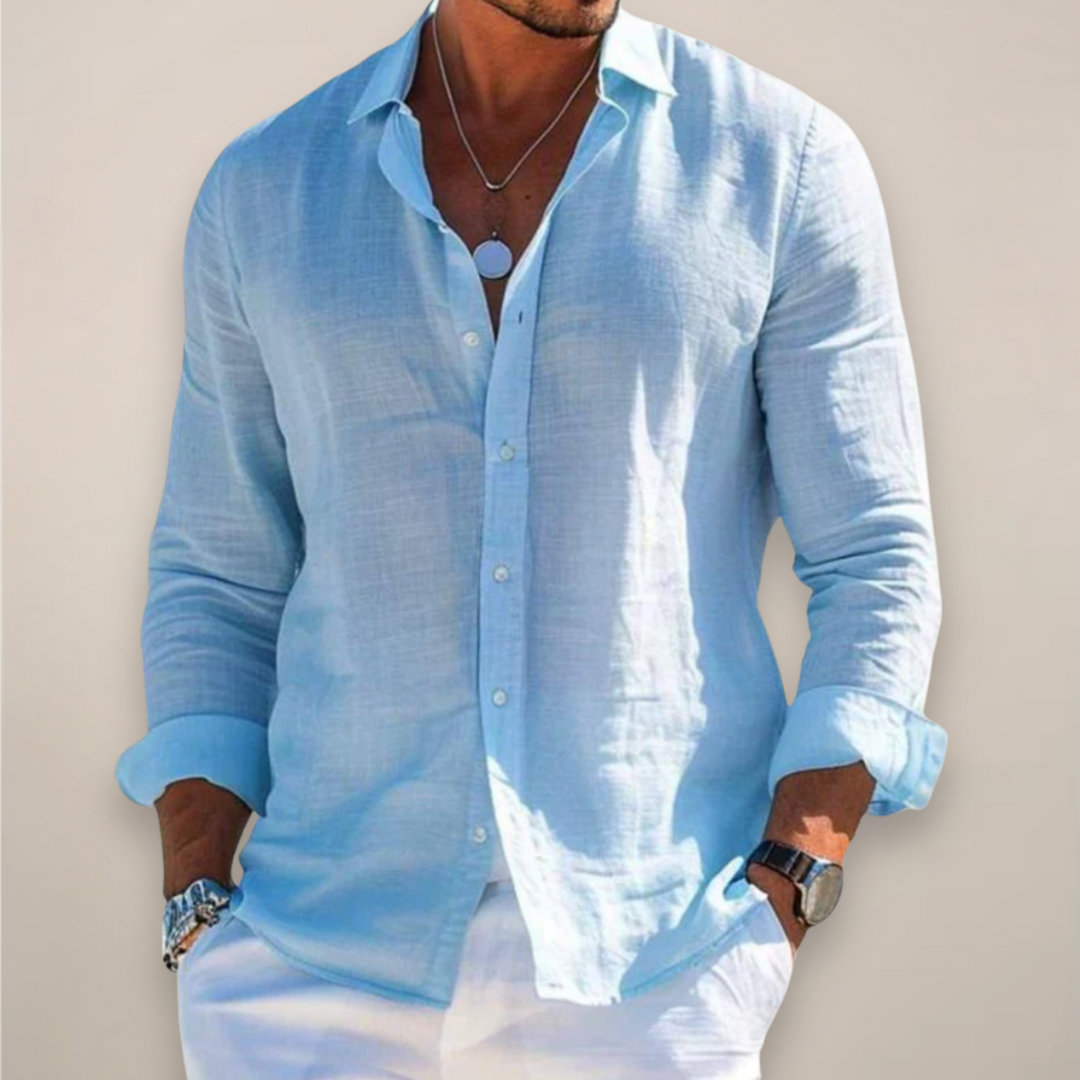 Men's Linen Long Sleeve Shirt – Classic Collar Button-Front Casual