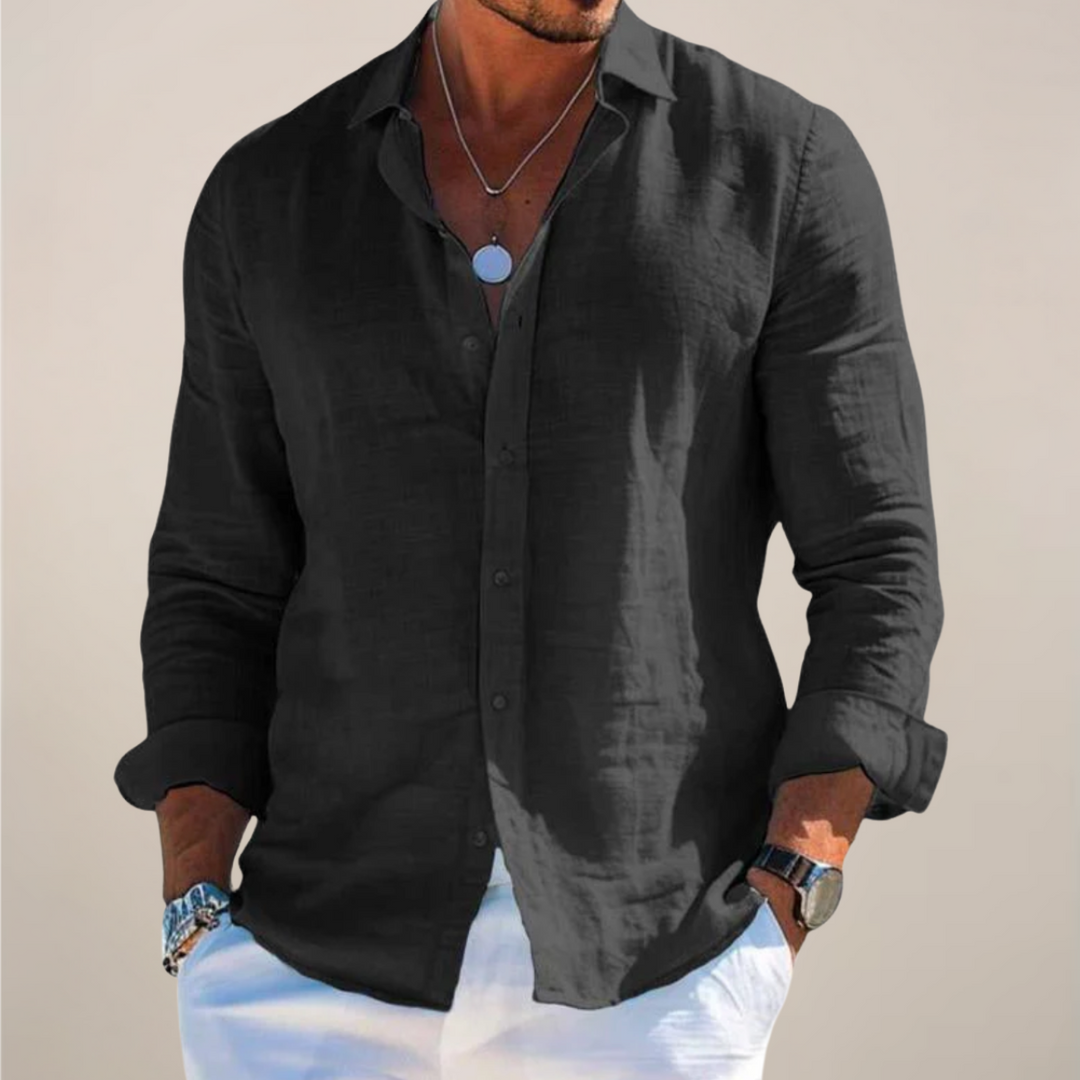 Men's Linen Long Sleeve Shirt – Classic Collar Button-Front Casual