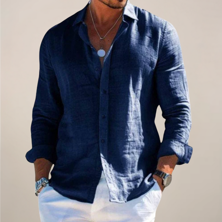 Men's Linen Long Sleeve Shirt – Classic Collar Button-Front Casual
