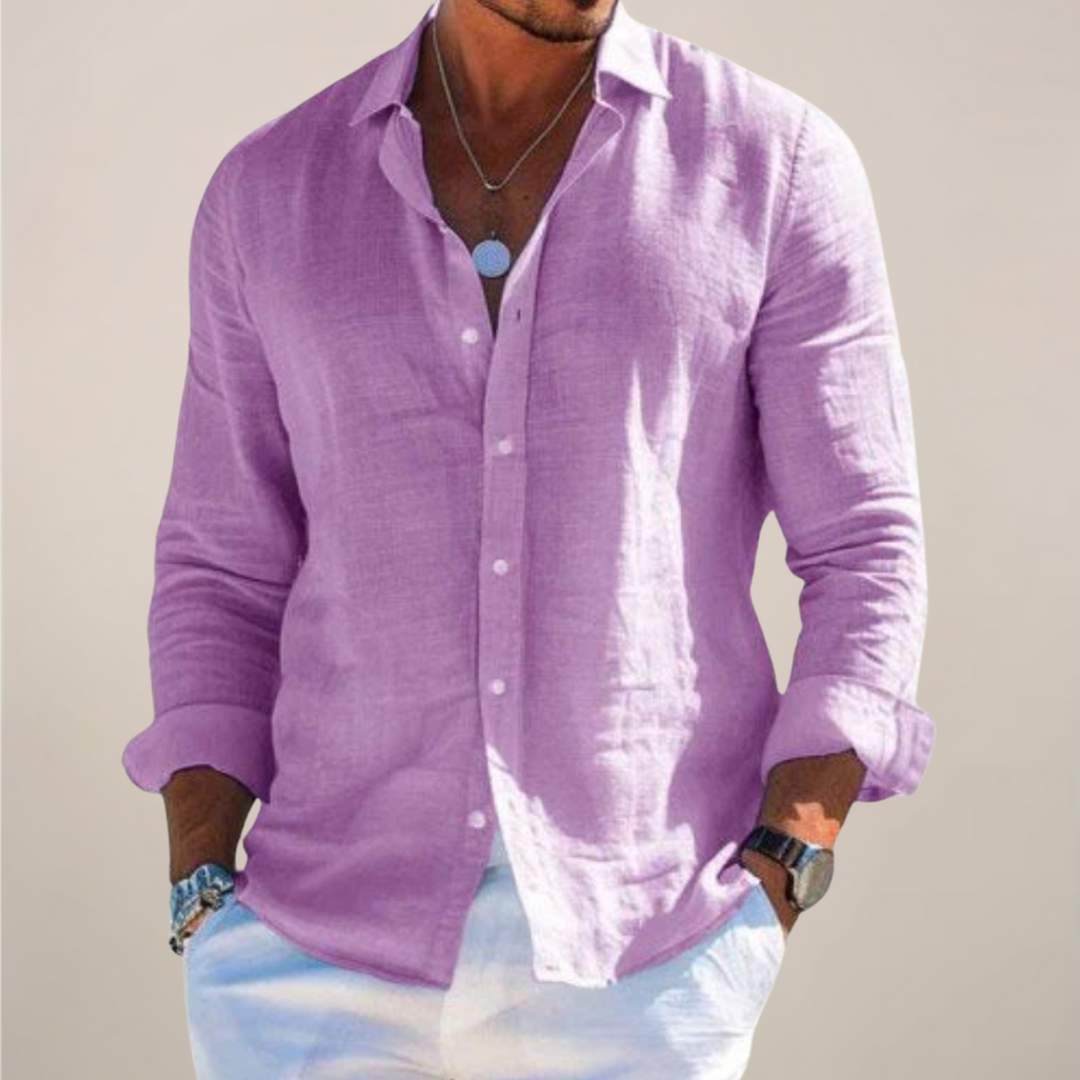 Men's Linen Long Sleeve Shirt – Classic Collar Button-Front Casual