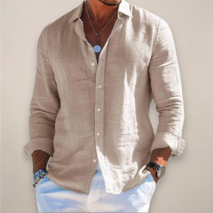 Men's Linen Long Sleeve Shirt – Classic Collar Button-Front Casual