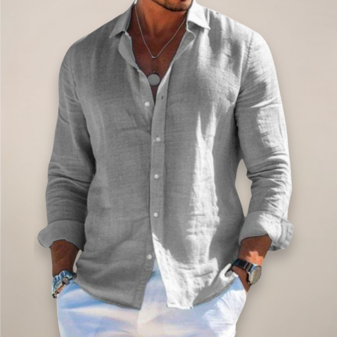 Men's Linen Long Sleeve Shirt – Classic Collar Button-Front Casual