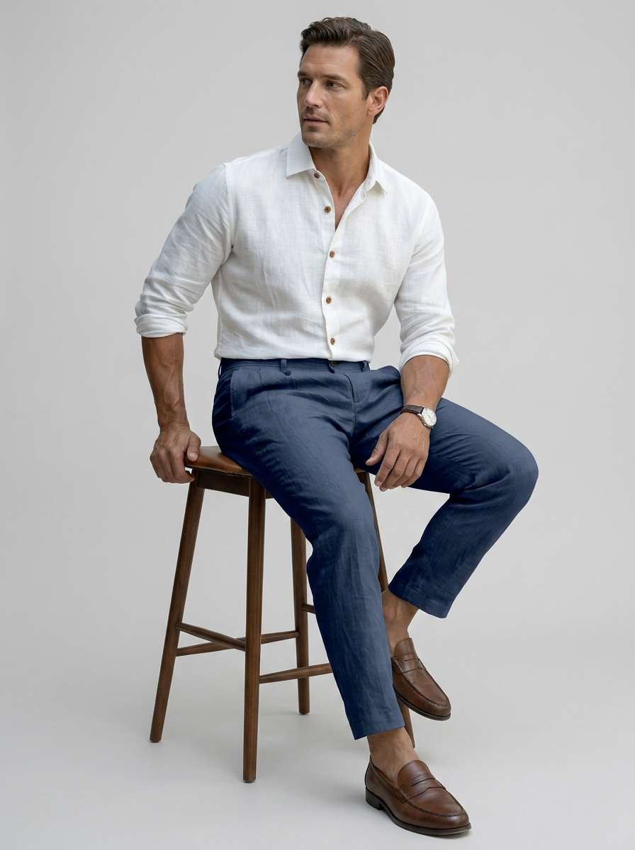 Men's Linen Tapered Trousers – Breathable Summer Fit