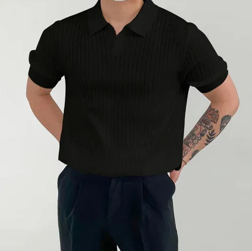 Men's Rib-Knit Polo Shirt Short Sleeve – Mesh Detail Breathable