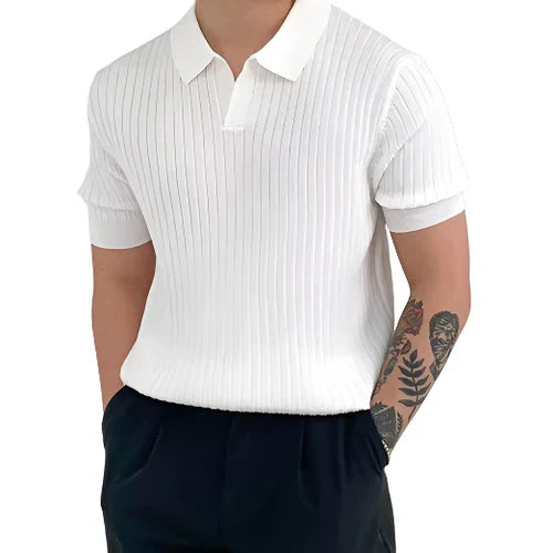 Men's Rib-Knit Polo Shirt Short Sleeve – Mesh Detail Breathable
