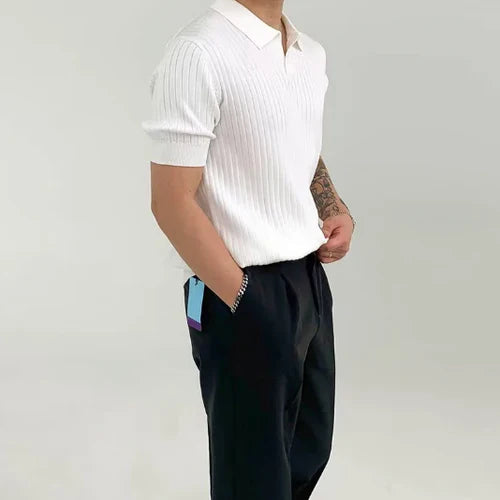Men's Rib-Knit Polo Shirt Short Sleeve – Mesh Detail Breathable