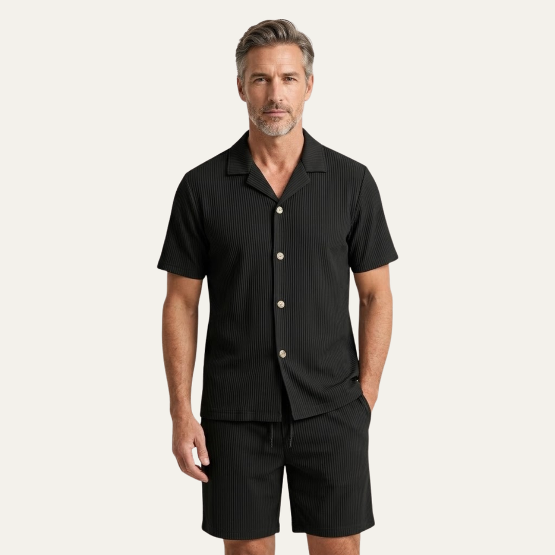 Men's Two Piece Set – Ribbed Shirt & Shorts Matching Summer Set