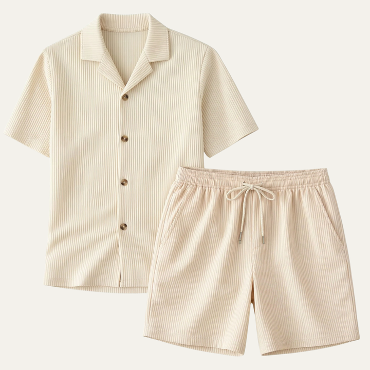 Men's Two Piece Set – Ribbed Shirt & Shorts Matching Summer Set