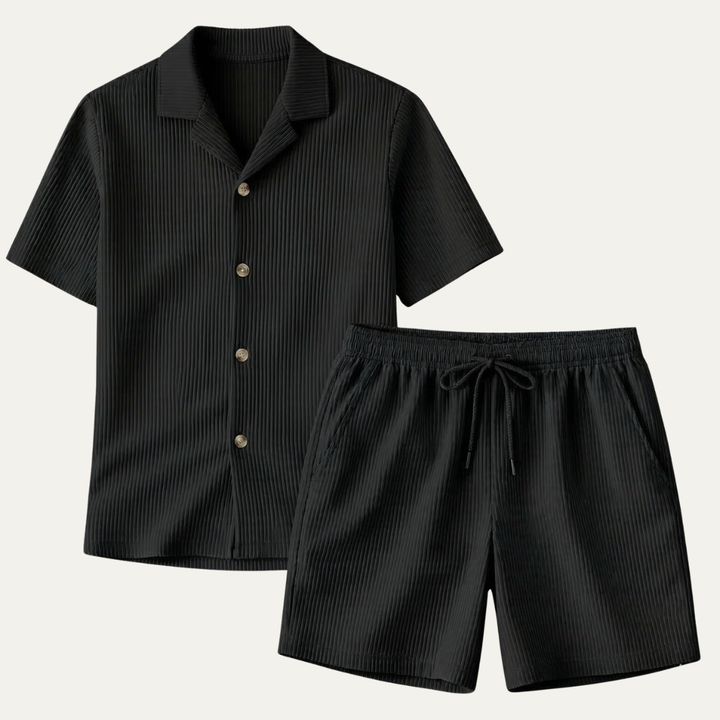Men's Two Piece Set – Ribbed Shirt & Shorts Matching Summer Set