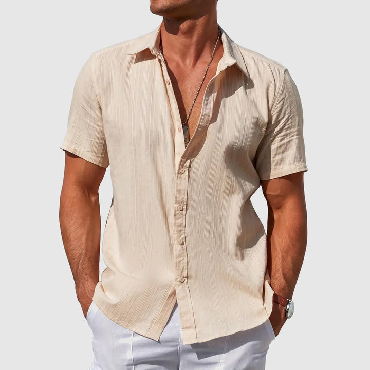 Men's Linen Shirt, Short Sleeve Casual Summer Button-Front