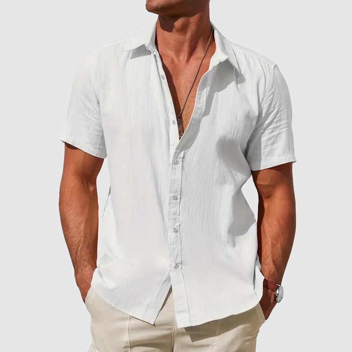 Men's Linen Shirt, Short Sleeve Casual Summer Button-Front