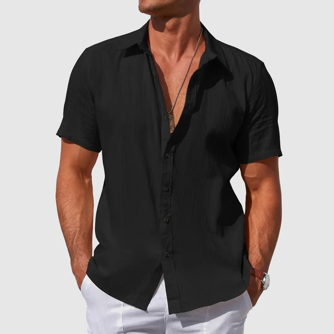 Men's Linen Shirt, Short Sleeve Casual Summer Button-Front