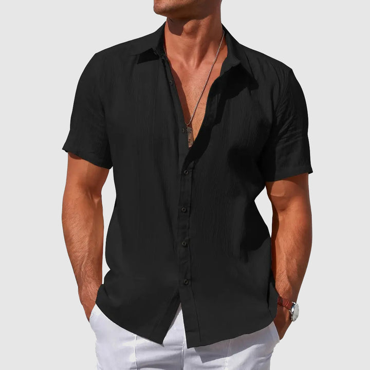 Men's Linen Shirt, Short Sleeve Casual Summer Button-Front