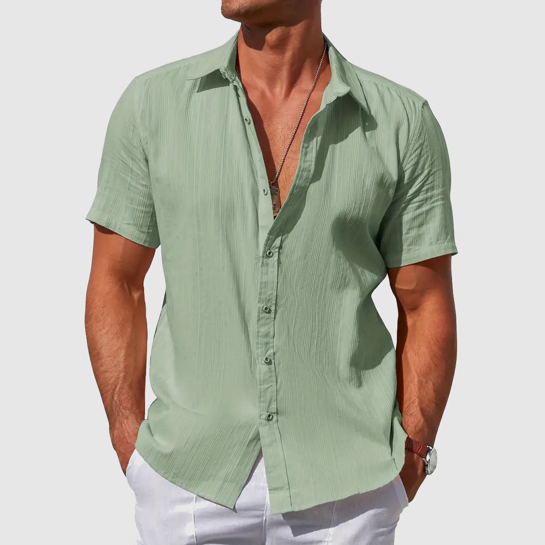 Men's Linen Shirt, Short Sleeve Casual Summer Button-Front