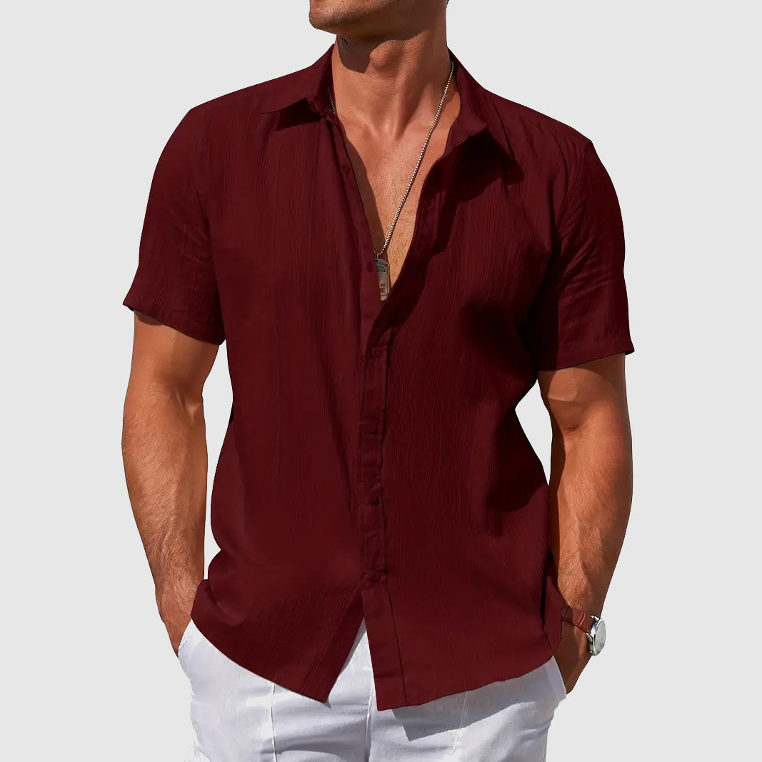 Men's Linen Shirt, Short Sleeve Casual Summer Button-Front