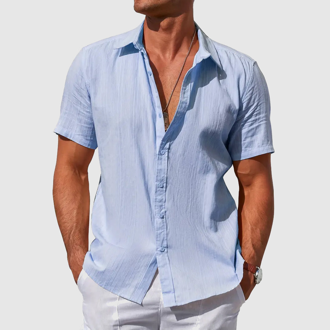Men's Linen Shirt, Short Sleeve Casual Summer Button-Front