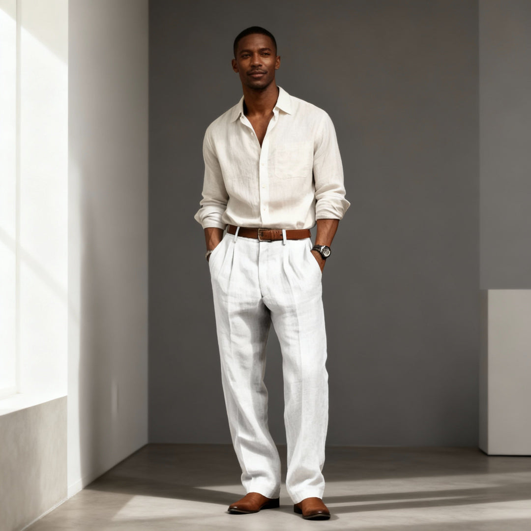 Men's Straight Leg Trousers – Classic Cotton Blend Fit