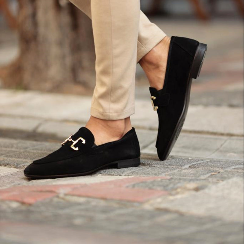 Men's Suede Horsebit Loafers Almond Toe – Slip-On Smart Casual Dress