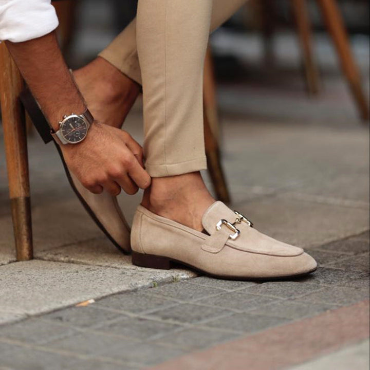 Men's Suede Horsebit Loafers Almond Toe – Slip-On Smart Casual Dress