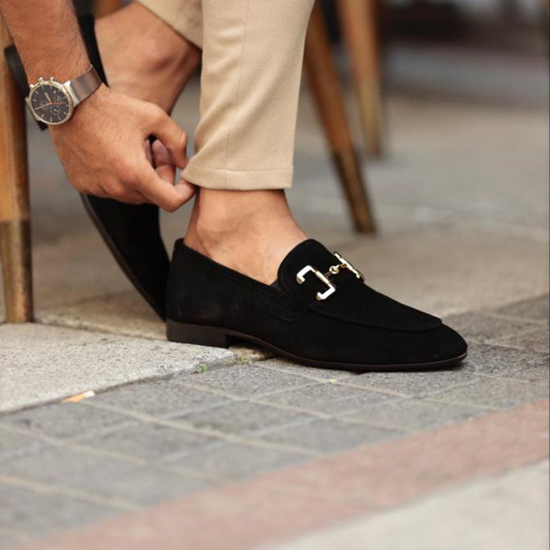 Men's Suede Horsebit Loafers Almond Toe – Slip-On Smart Casual Dress