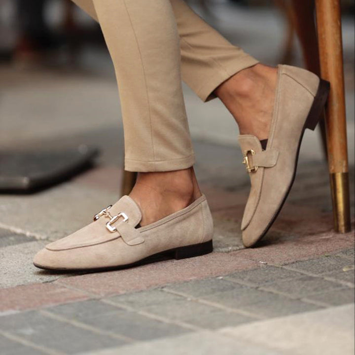 Men's Suede Horsebit Loafers Almond Toe – Slip-On Smart Casual Dress