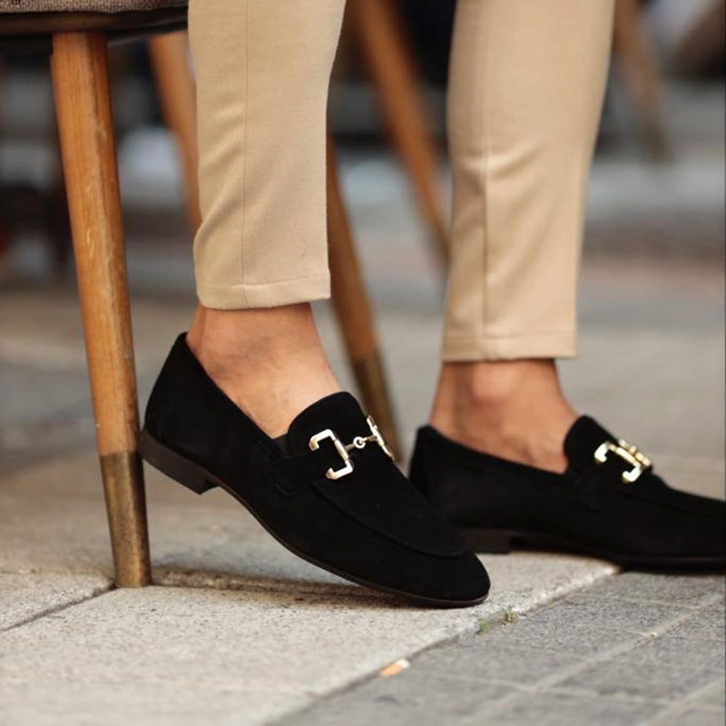 Men's Suede Horsebit Loafers Almond Toe – Slip-On Smart Casual Dress