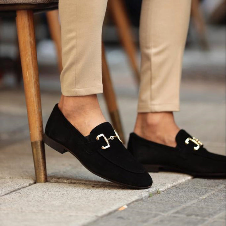 Men's Suede Horsebit Loafers Almond Toe – Slip-On Smart Casual Dress