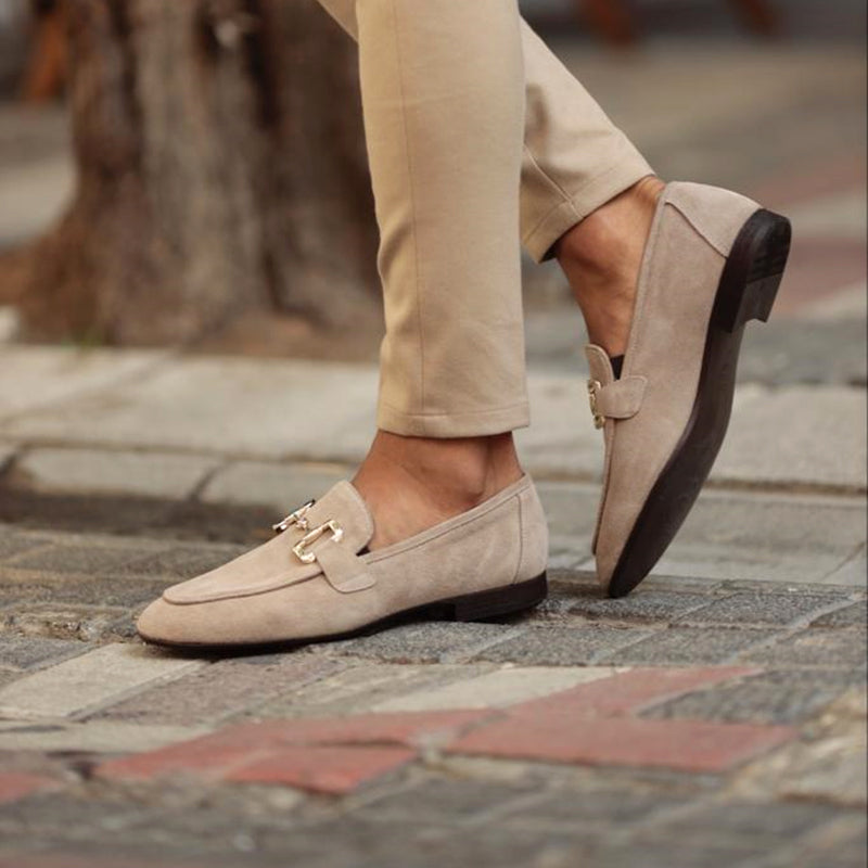 Men's Suede Horsebit Loafers Almond Toe – Slip-On Smart Casual Dress