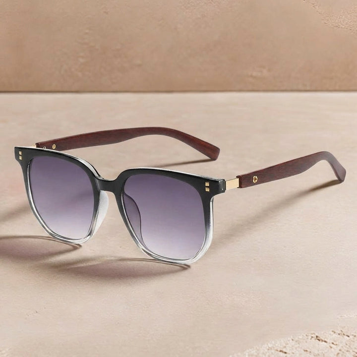 Square Frame Sunglasses Wooden Temple Arms – Photochromic UV400 Lenses