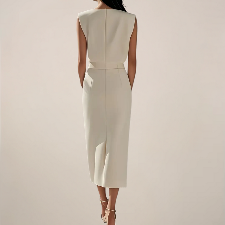 Women's Sleeveless Midi Dress High Waist – Structured Side Button Slit