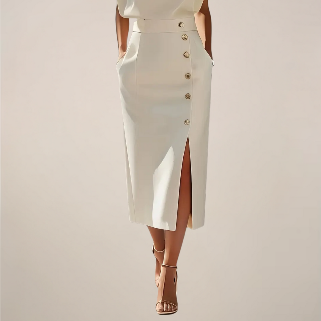 Women's Sleeveless Midi Dress High Waist – Structured Side Button Slit