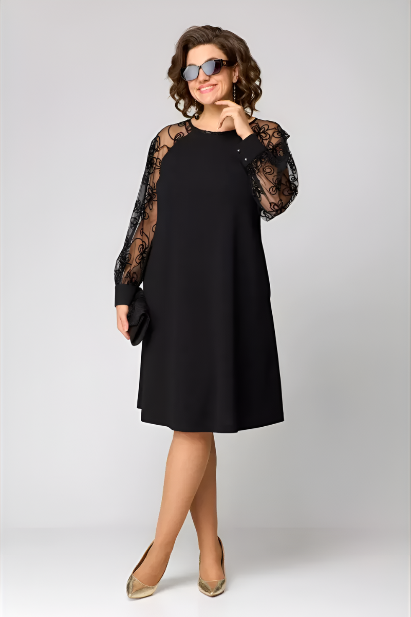 Women's Midi Dress Lace Sleeves – Floral A-Line Elegant