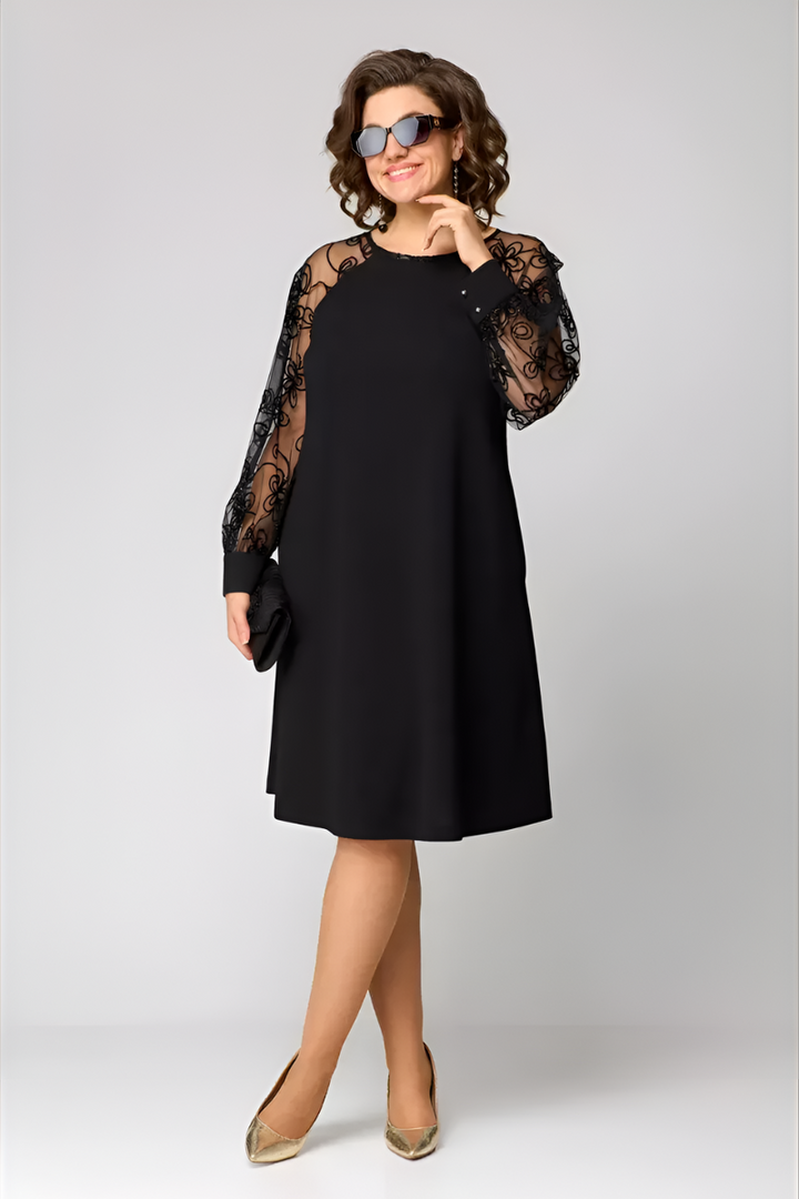 Women's Midi Dress Lace Sleeves – Floral A-Line Elegant