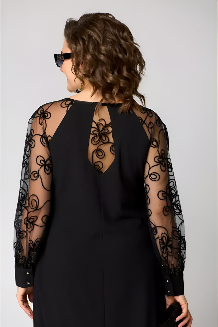 Women's Midi Dress Lace Sleeves – Floral A-Line Elegant
