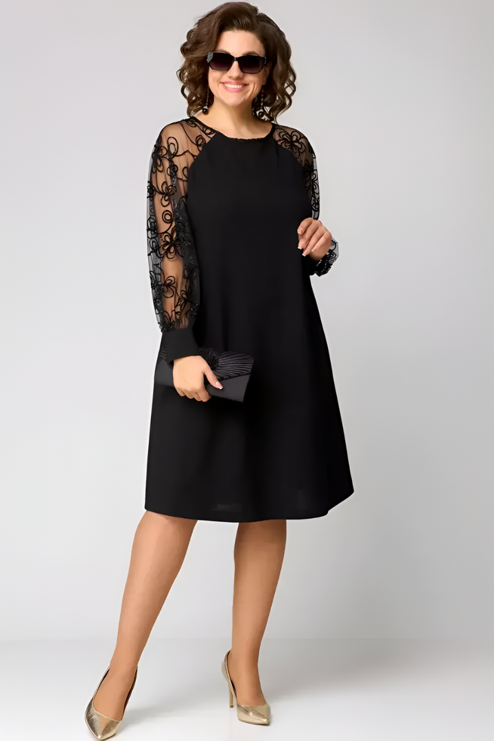 Women's Midi Dress Lace Sleeves – Floral A-Line Elegant
