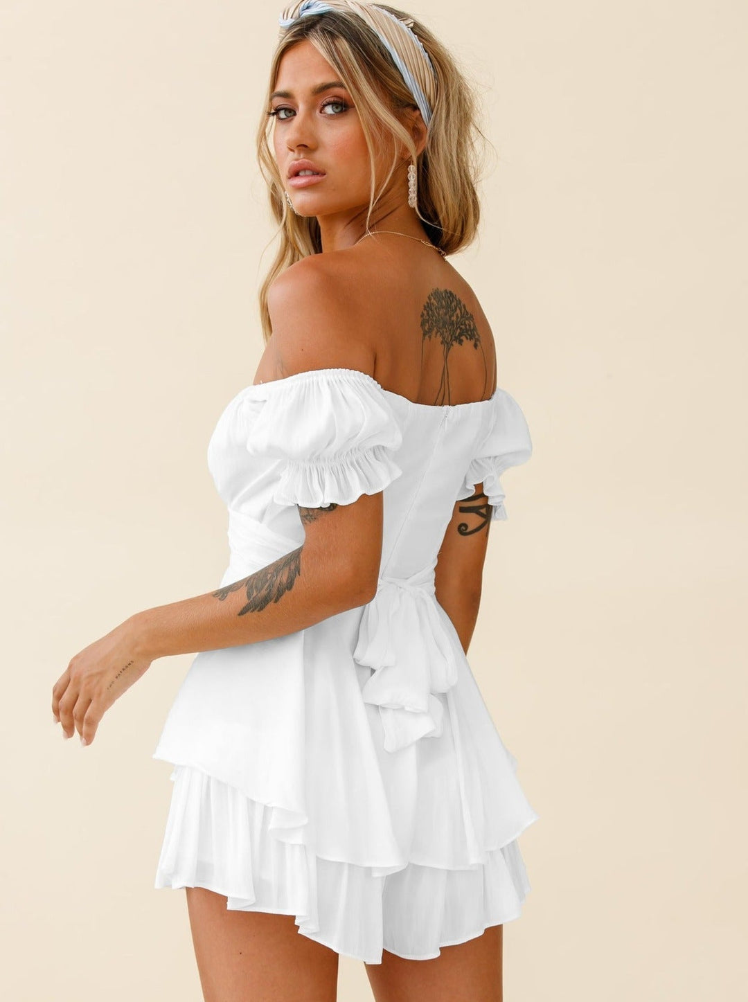 Off-Shoulder Ruffle Mini Dress – Puff Sleeve | Women