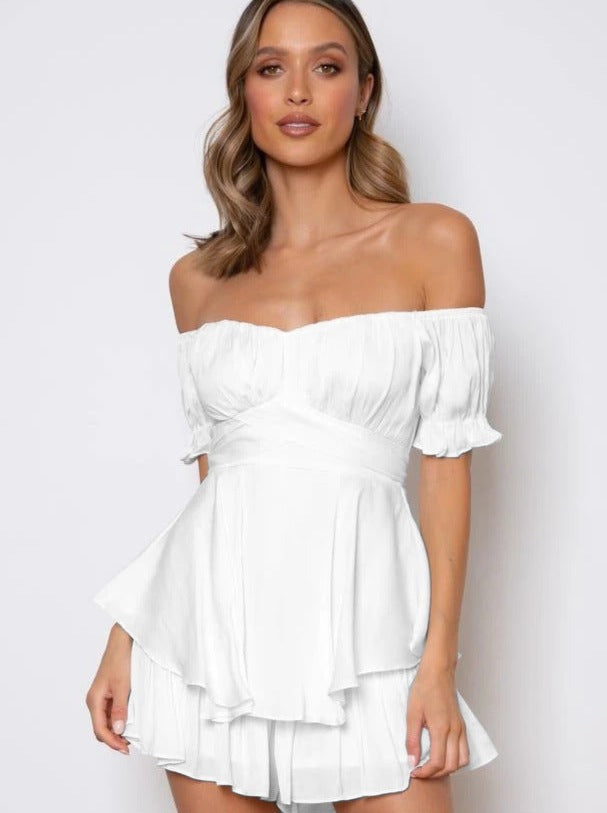 Off-Shoulder Ruffle Mini Dress – Puff Sleeve | Women