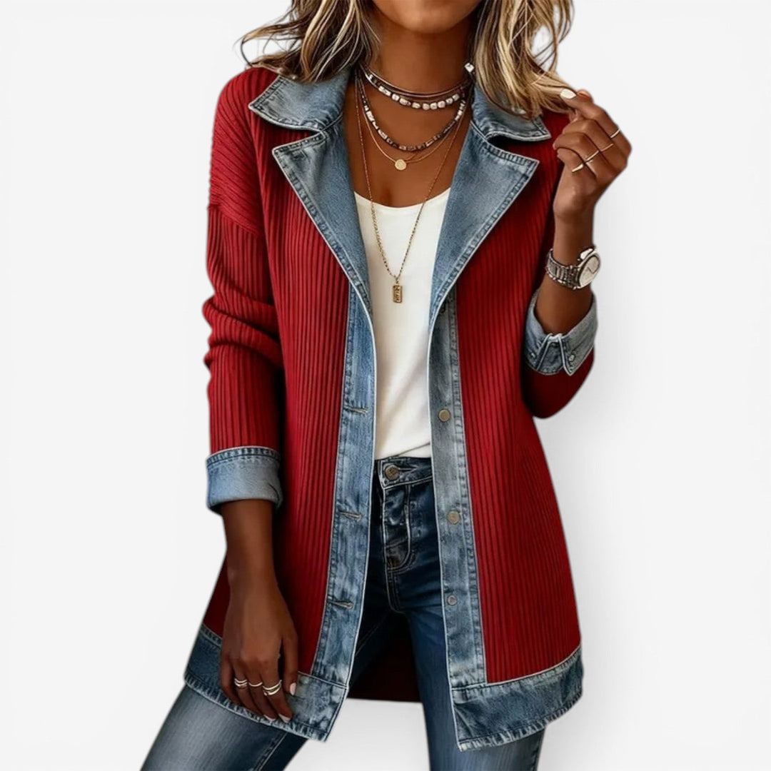 Midi Blouse Women – Shirt Collar Layered Denim-Texture Design