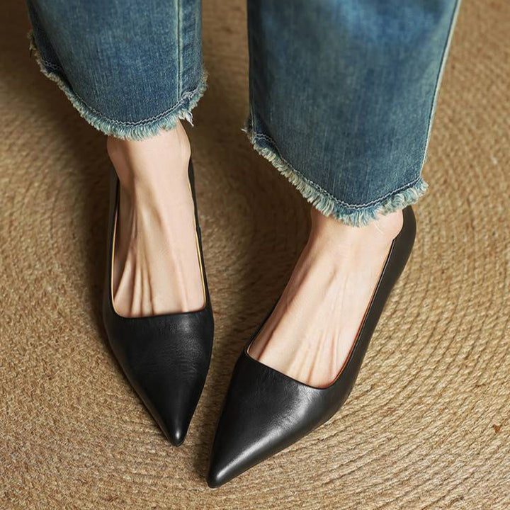 Women's Leather Pointed Toe Kitten Heel Pumps – Foam Padded Insole