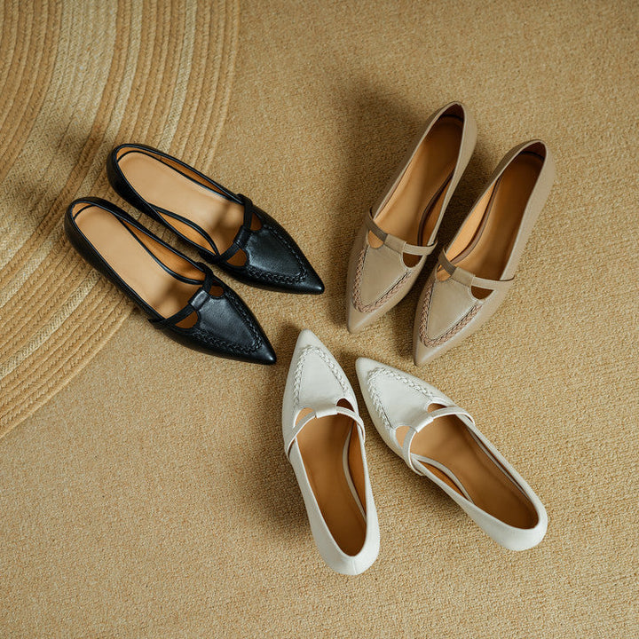 Women's Genuine Leather Pointed Toe Pumps – Woven Strap Kitten Heel