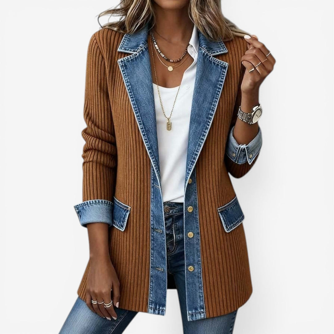 Midi Blouse Women – Shirt Collar Layered Denim-Texture Design