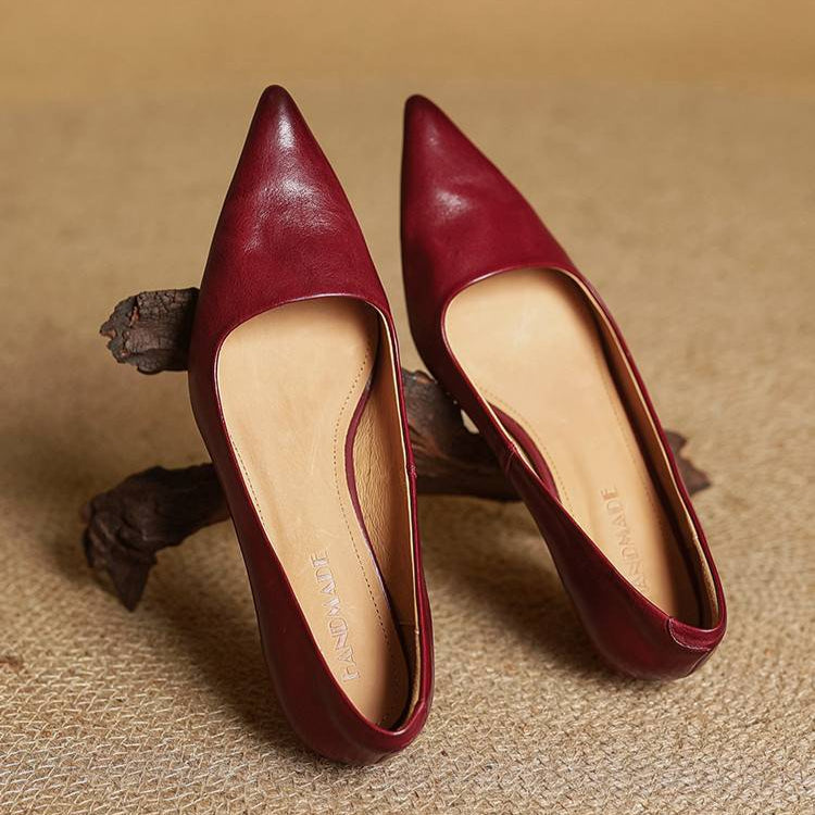 Women's Leather Pointed Toe Kitten Heel Pumps – Foam Padded Insole