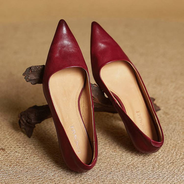 Women's Leather Pointed Toe Kitten Heel Pumps – Foam Padded Insole