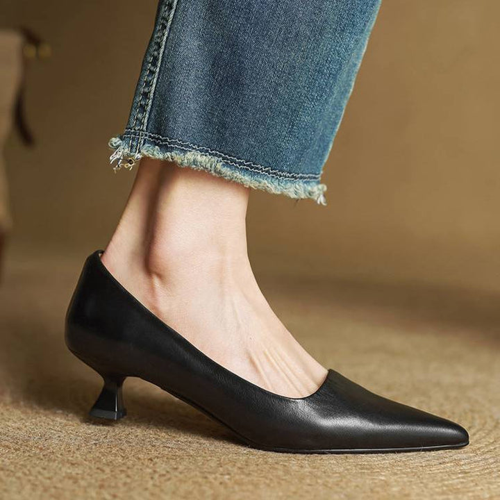 Women's Leather Pointed Toe Kitten Heel Pumps – Foam Padded Insole