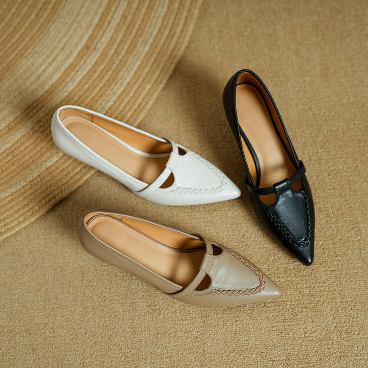 Women's Genuine Leather Pointed Toe Pumps – Woven Strap Kitten Heel
