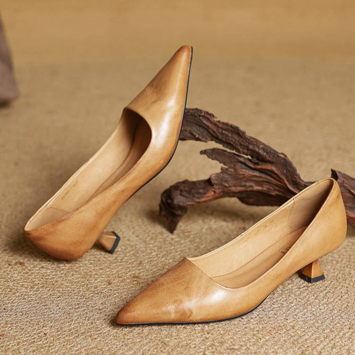 Women's Leather Pointed Toe Kitten Heel Pumps – Foam Padded Insole