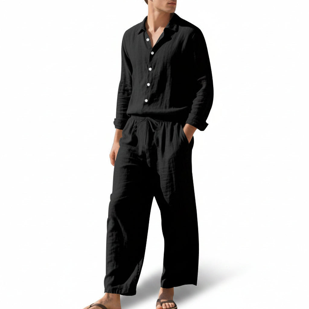 Men's Linen Two-Piece Set – Shirt & Drawstring Trousers